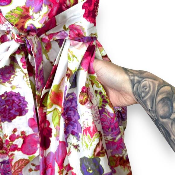 Eliza J 1950's Themed Pink Floral Collared Button Flare Skirt Midi Dress Size 0 - Picture 4 of 9